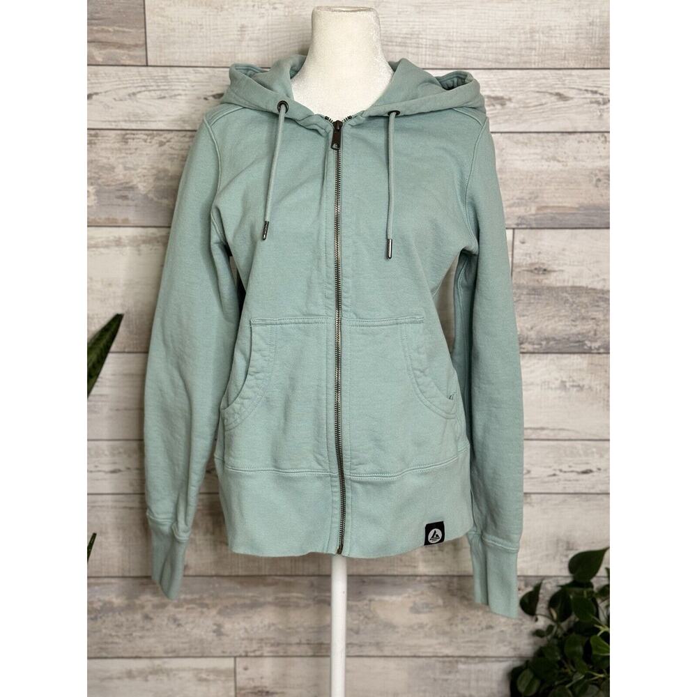 AMERICAN GIANT Womens Full Zip Mock Neck Sweatshirt Light Teal Sz S USA MADE